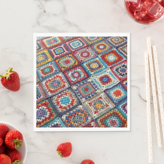 Serviette En Papier Granny Carré Crocheted Quilt (En situation)