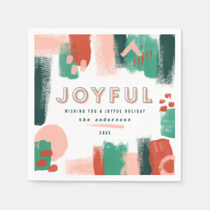 Serviette En Papier Graphique abstrait moderne rouge, rose + vert joye