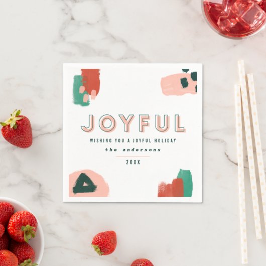 Serviette En Papier Graphique abstrait moderne rouge, rose + vert joye (En situation)