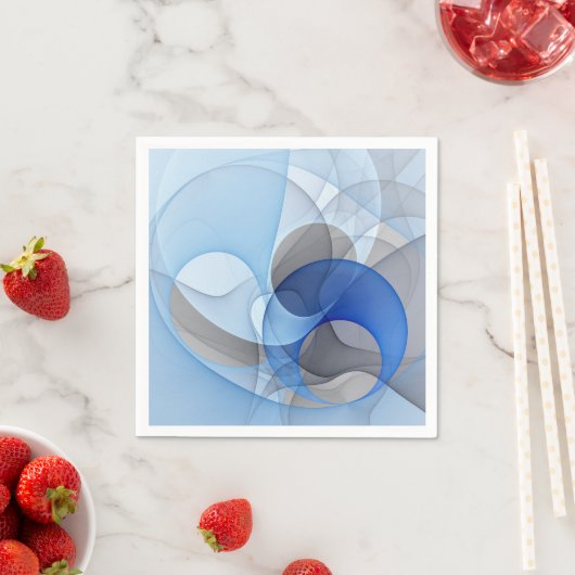 Serviette En Papier Graphique d'art fractal gris bleu Abstrait moderne (En situation)