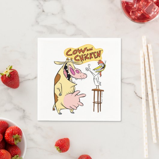 Serviette En Papier Graphique souriant de vache et de poulet (En situation)