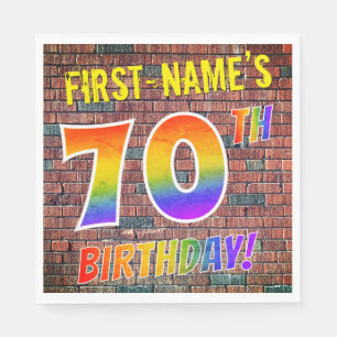 Serviette En Papier Graphisme Arc-en-ciel 70 ANS! + Nom personnalisé