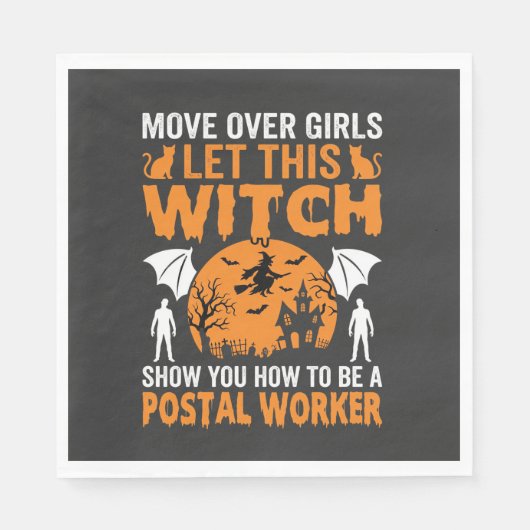 Serviette En Papier Graphisme de chat sorcière employé postal Hallowee (Devant)