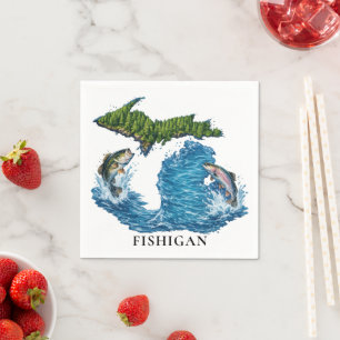 Serviette En Papier Graphisme de l'État du Michigan avec poisson qui s