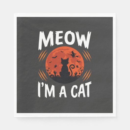 Serviette En Papier Graphisme de silhouette de chat de lune drôle d'Ha (Devant)
