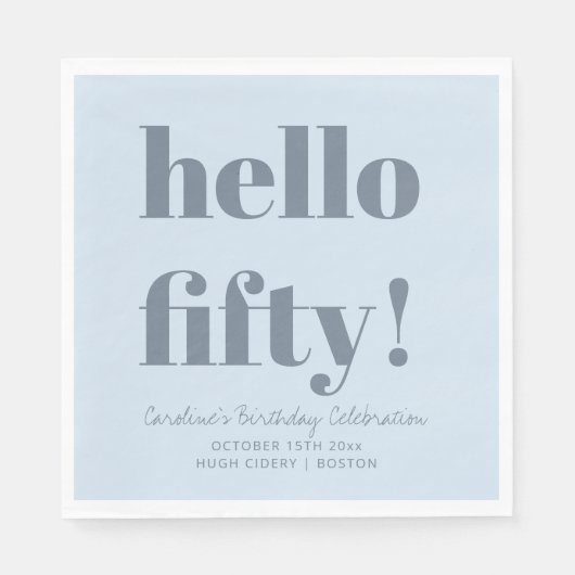 Serviette En Papier Gras Bleu Doux Moderne 50e Anniversaire Personnali (Devant)