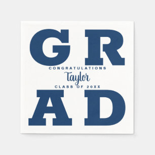 Serviette En Papier Gras Grad Blue sur la White Graduation Party