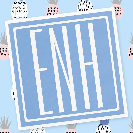 Serviette En Papier Gras moderne 3 initiales Monogramme | Bleu doux