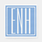 Serviette En Papier Gras moderne 3 initiales Monogramme | Bleu doux (Devant)