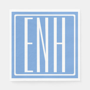Serviette En Papier Gras moderne 3 initiales Monogramme   Bleu doux