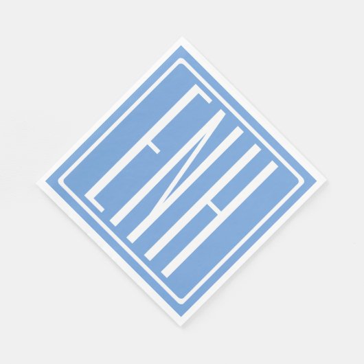 Serviette En Papier Gras moderne 3 initiales Monogramme | Bleu doux (Coin)