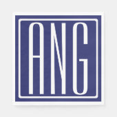 Serviette En Papier Gras moderne 3 initiales Monogramme | bleu marine (Devant)
