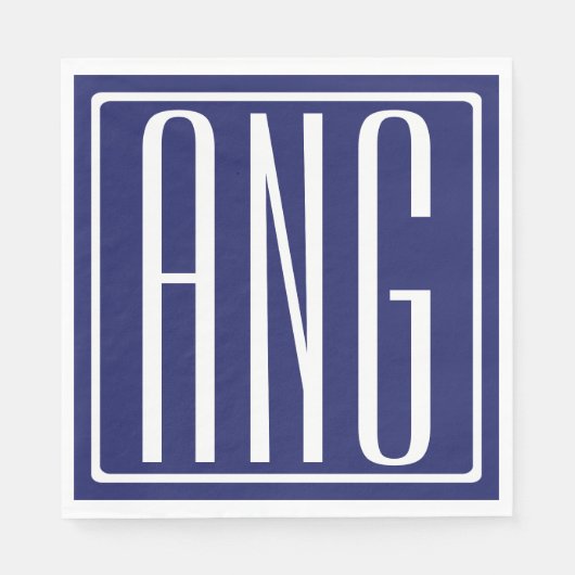 Serviette En Papier Gras moderne 3 initiales Monogramme | bleu marine (Devant)