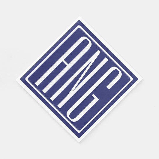 Serviette En Papier Gras moderne 3 initiales Monogramme | bleu marine (Coin)