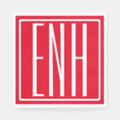 Serviette En Papier Gras moderne 3 initiales Monogramme | Rouge (ou do (Devant)