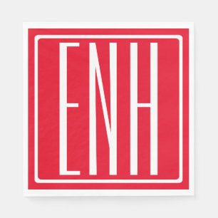 Serviette En Papier Gras moderne 3 initiales Monogramme Rouge (ou do