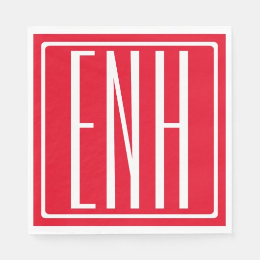 Serviette En Papier Gras moderne 3 initiales Monogramme | Rouge (ou do (Devant)