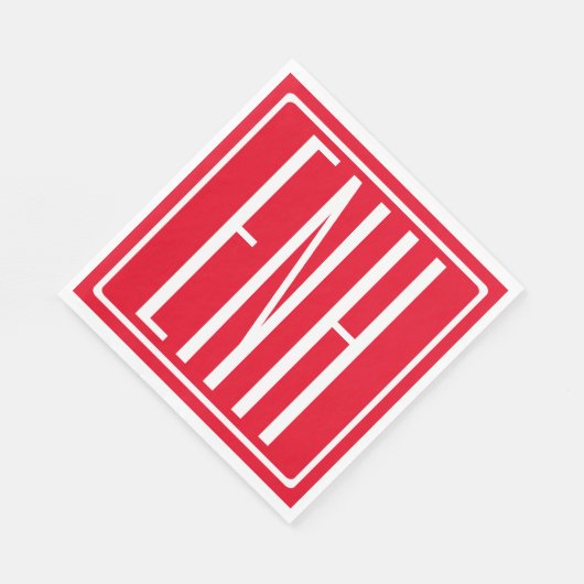 Serviette En Papier Gras moderne 3 initiales Monogramme | Rouge (ou do (Coin)