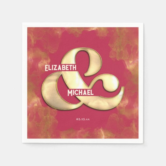 Serviette En Papier Gras moderne élégant or rose Mariage magenta (Devant)