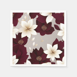 Serviette En Papier Gras Moderne Floral Bourgogne