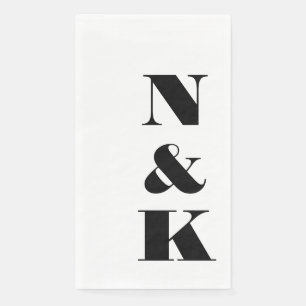 Serviette En Papier Gras moderne Monogramme Initiales Mariage Blanc