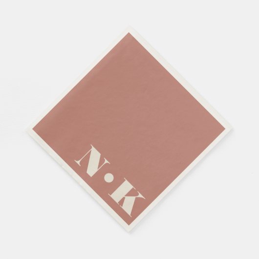 Serviette En Papier Gras Moderne Monogramme Initiales Rose en terre cu (Coin)