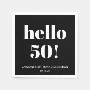 Serviette En Papier Gras Noir Blanc Moderne Chic 50e fête d'anniversai