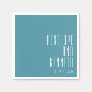 Serviette En Papier Gras Noms Typographie rétro Mariage Turquoise colo