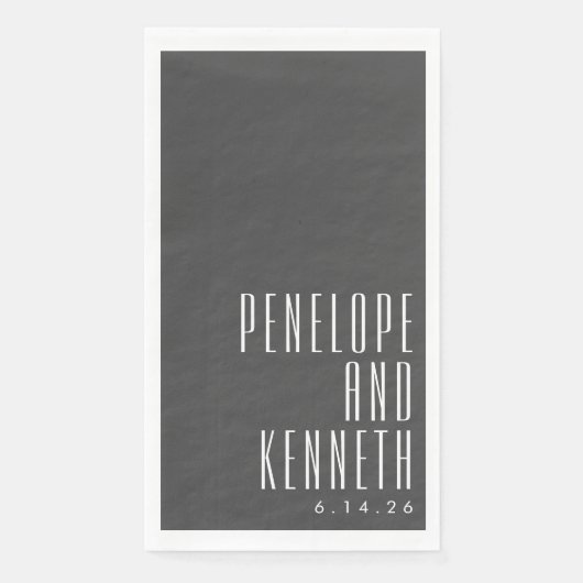 Serviette En Papier Gras Noms Typographie rétro Noir Blanc Mariage (Devant)
