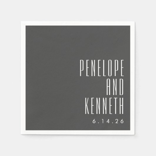 Serviette En Papier Gras Noms Typographie rétro Noir Blanc Mariage (Devant)