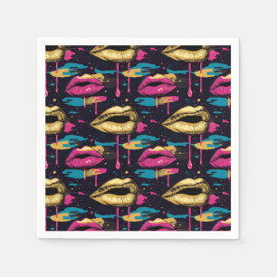 Serviette En Papier Gras Pop Art Lips Motif avec des gouttes vibrantes