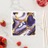 Serviette En Papier Gras Trendy violet jaune or faux marbre (En situation)