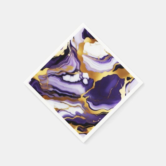 Serviette En Papier Gras Trendy violet jaune or faux marbre (Coin)