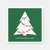 Serviette En Papier Gras Vert Blanc Noël Arbre Nom Fête (Devant)