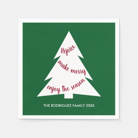 Serviette En Papier Gras Vert Blanc Noël Arbre Nom Fête (Devant)