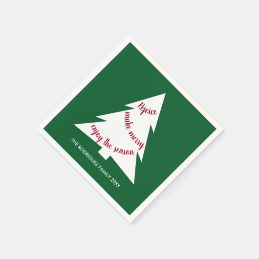 Serviette En Papier Gras Vert Blanc Noël Arbre Nom Fête (Coin)