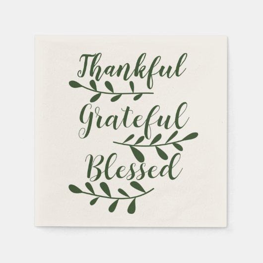Serviette En Papier Grateful Bienheureux vert foncé script moderne (Devant)