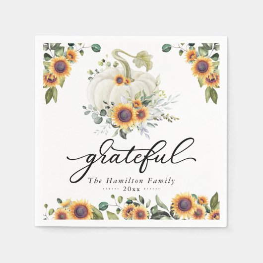 Serviette En Papier Grateful tournesol Citrouille verdure Thanksgiving (Devant)