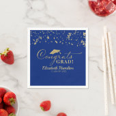 Serviette En Papier Grats Grand Gold Script Grad Graduation Bleu (En situation)