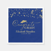 Serviette En Papier Grats Grand Gold Script Grad Graduation Bleu (Devant)