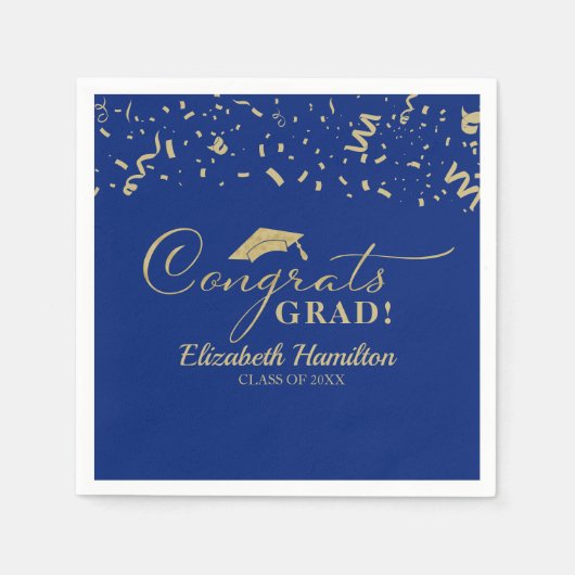 Serviette En Papier Grats Grand Gold Script Grad Graduation Bleu (Devant)