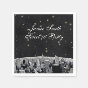 Serviette En Papier Grave New York Skyline 2 Noir Étoile Dorée