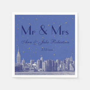Serviette En Papier Gravure de la skyline de NYC fond bleu étoilé pour