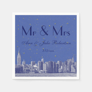 Serviette En Papier Gravure de la skyline de NYC fond bleu étoilé pour