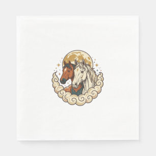 Serviette En Papier Gravure Vintage Chevaux Cosmiques Art Lune