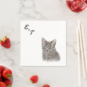 Serviette En Papier Gray Cat mariage Cocktail napkin (En situation)