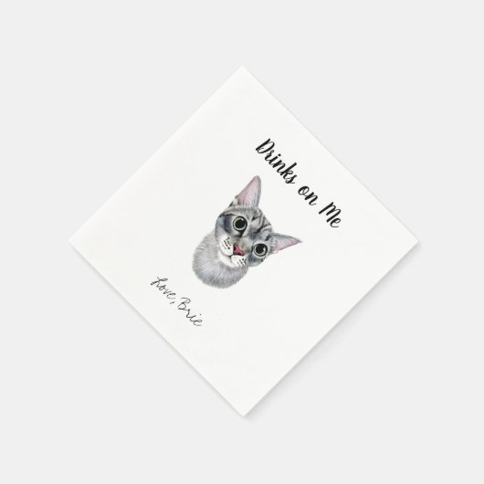 Serviette En Papier Gray Chat Mariage Cocktail Napkins (Coin)
