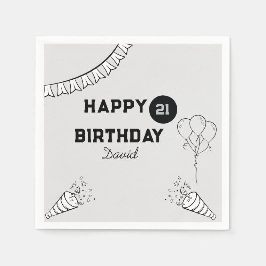 Serviette En Papier Gray moderne Joyeux anniversaire Chaque année Pers (Devant)