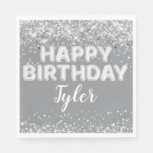 Serviette En Papier Gray Silver fête d'anniversaire (Devant)