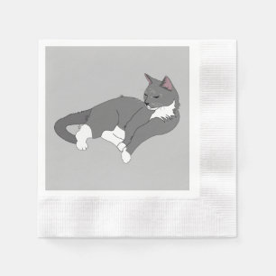 Serviette En Papier Gray & White Tuxedo Cat